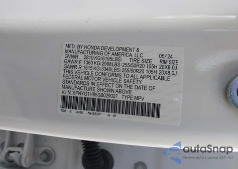 2025 Honda Pilot Elite from USA, damaged, VIN 5FNYG1H85SB029027